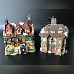 Department 56 Holiday Village House Ornament Pair: Dedlock Arms & Falstaff Inn